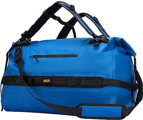 MIER wasserdichte Reisetasche 60L, Dry Bag Rolltop, Duffle Bag, Blau
