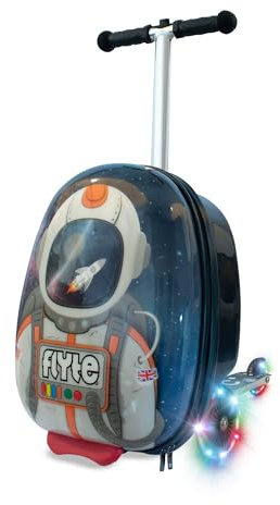 Flyte Scooter Suitcase Sammie The Spaceman - 2-in-1, 18 Inch Ride on Children's Luggage, 25 Litre Capacity Kids Suitcases on Wheels for Boys and Girls Aged 4+, Foldable Waterproof Kids Suitcase