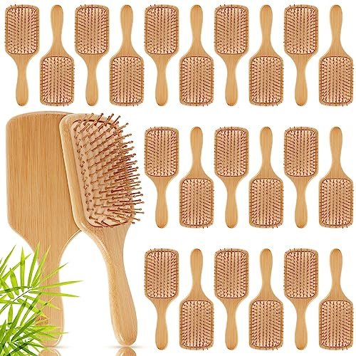 Tessco for you 24 Pcs Bamboo Hair Brushes for Women Bulk Wooden Paddle Brush Scalp Massage Bamboo Bristles Anti Static Men Engraving DIY Gift for Wedding Teacher(Wood Color)