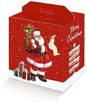 Generico 3X ARRIVA BABBO NATALE 33x25x35 cm Scatola Cesto Natalizio con maniglia