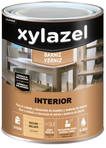 XYLAZEL Barniz al agua para mobiliario y elementos de madera Interior, Brillante, Incoloro 0,750 L