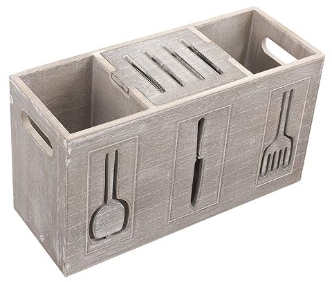 AOKWAWALIY Porte-vaisselle de table - Organiseur de couverts - Avec 3 compartiments - Support de rangement pour la vaisselle - Porte-couverts pour le plan de travail - Porte-couverts en bois -