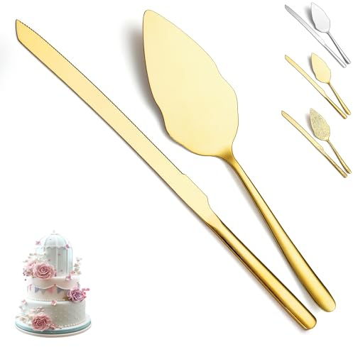 Evanda 2 Stück Gold Hochzeit Tortenheber, Titanium Gold Plating Edelstahl Kuchenscheibe und Pie Server für Hochzeit, Party, Geburtstag, spülmaschinenfes