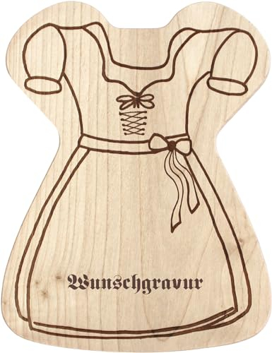 Brettchen aus Holz mit Wunschgravur, Dirndl Form, lustiges, bayerisches Geschenk, Oktoberfest, Frühstücksbrettchen, Brotzeitbrett, personalisiertes Geschenk