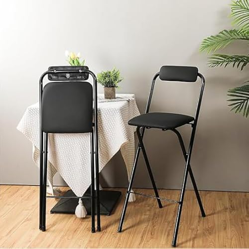 1 Stück Tragbare,Zusammenklappbare Hohe Barhocker,Hocker Mit Rückenlehne,Gepolsterter Klappstuhl,Faltbarer Hocker In Thekenhöhe,Für Outdoor Kitchen Shop Café,Schwarz,Sitzhöhe 25 Zoll