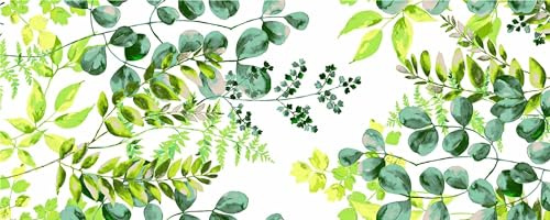 Textrend Tissus au mètre coton - Couture - Tissu 100% coton - motif fleurs et plantes - Textiles 1x2,2 m (Feuilles d'eucalyptus vertes sur fond blanc)