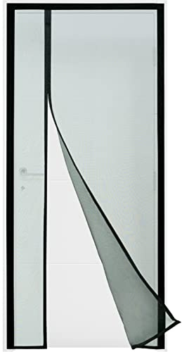 ARCOL Magnetisches Fliegengitter Tür 95x220 cm, Terrassentür Mit Seitlicher Öffnung Für Türen Mit Griff, Mit Einem Starken Magneten (Schwarz Seitenöffnung)