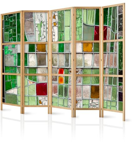 murando - Paravent Raumteiler Holz Abstraktion, 225x172 cm, 5-teilig, Büro | Mobiler Sichtschutz, sofort einsatzbereit, Holzrahmen, ideal fürs Wohnzimmer oder Büro, geruchsneutral, lichtbeständig