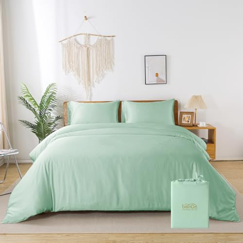 bienDo Bambus Bettwäsche 155x220, Grün, Luxus Seiden Bettdeckenbezug und Kissenbezug Set, Kühlend, Hypoallergen, Weich und Atmungsaktiv