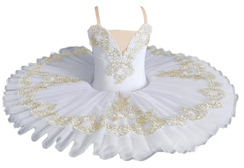 Tytyozay Professionelles Ballettkleid, Mädchen Tutu Ballett Schwanensee Ballett Kostüm Ballerina Performance Tanz Outfit Gymnastik Tanzbekleidung,Weiß,170