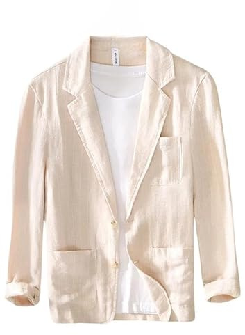 ABARTY Giacca Blazer da Uomo Giacca da Abito Casual Elegante A Righe in Lino vestibilità Slim Blazer da Abito A Due Bottoni Giacca Estiva Leggera Sfoderata Cappotto da Lavoro Sportivo da Lavoro Ca