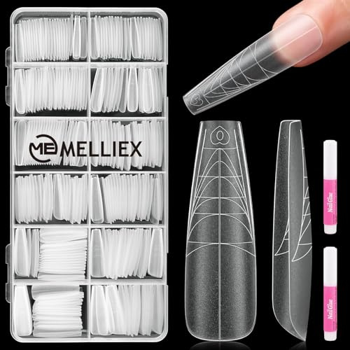 MELLIEX 288 Stück French Künstlich Nageltips Set Vollständige Abdeckung Falsche Acryl Nägel Tips Nagelverlängerung Nagelspitzen Fake Fingernägel Fake Fingernägel Zubehör für Frauen Nail Art DIY