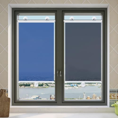 No Drill Blackout Roller Blinds with Suction Cups for Home Bathroom Office Glass Thermal Insulated Roller Blind Privacy Screen Portable Window Cover Curtain(Black,W70X200CM)