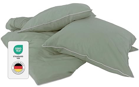jilda-tex Luxus Premium-Bettwäsche aus Eukalyptus 100% Lyocell Tencel™ Piping Zertifiziert besonders nachhaltig (Salbeigrün, 4 TLG. 2x135x200cm / 2x80x80cm)