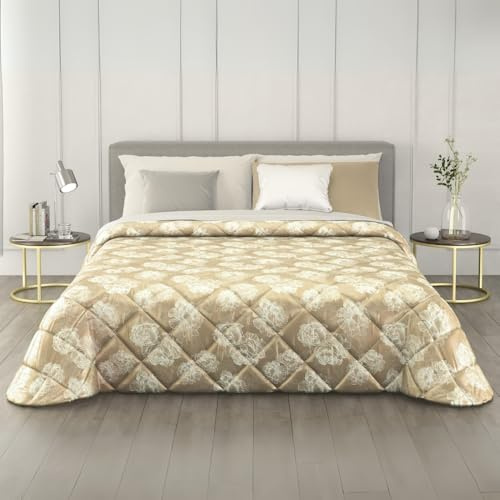 MAXIME MAISON - Trapunta Invernale Matrimoniale 260x260cm in Raso Jacquard, Piumone Matrimoniale Invernale (300gr/mq) Copriletto in Pregiato Raso Jacquard Made in Italy (Blossom Beige)