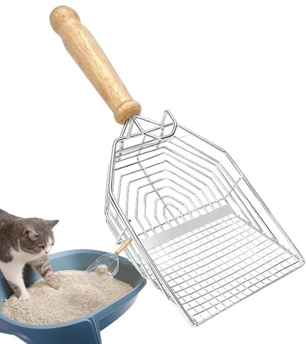 Katzenstreuschaufel | Langstiel Streuschaufel | Katzenklo Schaufel aus Metall | Katzenklo Sieb | Edelstahl Streuschaufel Ergonomischer und bequemer Griff Edelstahl für einfaches Schaufeln