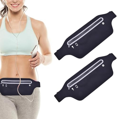 Sport Hüfttasche Lauftasche, 2 Stück Hüfttasche, wasserdichte Sport Bauchtasche, Laufgürtel Damen Herren für Handy, leichte, für Joggen, Fitness, Radfahren und Reisen Joggen Laufen, schwarz