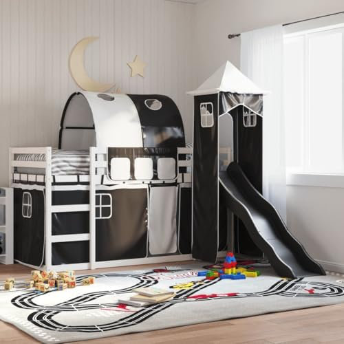CFODOJ Beds & Accessories,Beds & Bed Frames-home-Bunk Bed without Mattress with Slide White and Black 80x200 cm