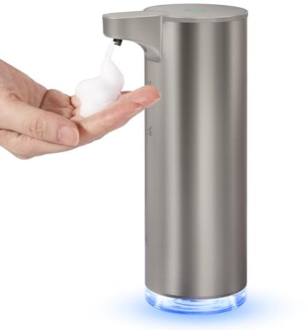 Dispenser di Sapone Automatico in Acciaio Inox, Dispenser di Sapone in Schiuma Elettrico - Senza Contatto, per Cucina e Bagno, Famiglia, Hotel, Ristorante