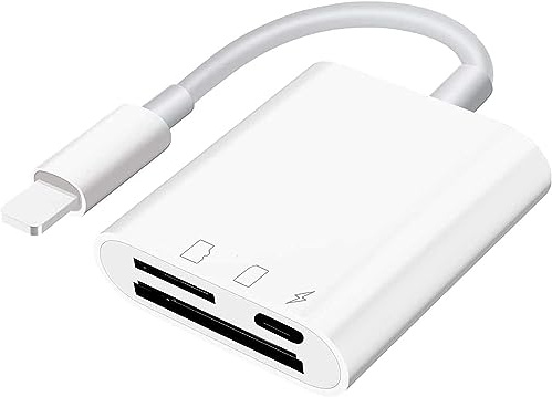 Sd Kartenleser für Phone und Pad, Micro SD Kamera Kartenleser Adapter, Kartenlesegerät mit Zwei Steckplätzen,Gleichzeitiges Laden und Kartenlesen, Keine App erforderlich