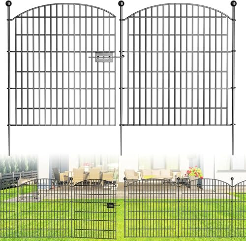 Recinzione Giardino,Recinzione per laghetto in metallo,Recinzione Giardino Esterno,10 elementi+11 aste di fissaggio,Bello Robusto Affidabile,Recinzione per animali domestici,770x80 cm (Con serratura)