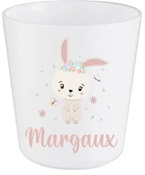 Gobelet Enfant Personnalisé Lapin Fleuri – Gobelet Incassable 230ml Sans BPA – Tasse Prénom Fille École ou Crèche – Cadeau Rentrée Scolaire