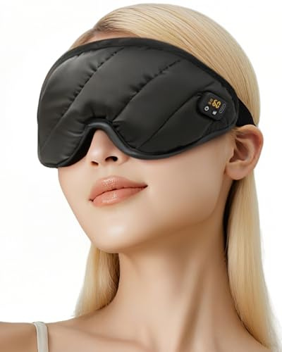 uncn Heated Eye Mask Cordless Warm Eye Compress for Dry Eyes Light Blocking for Men Women, 1500mAh Rechargeable Battery and Washable Cover (Black)