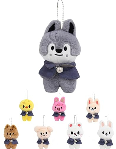 Stray-Kids Peluche Porte Clés, 12cm StrayKids Plush Key Chain, Stray Kid SKZoo Peluche mignonne SKZoo à collectionner pour Fan Enfants Adultes (Wolf Chan)