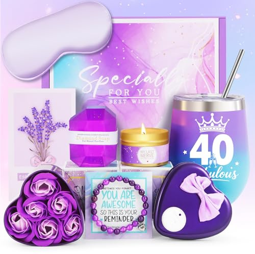 MUJUZE Regalo per 40° compleanno, donna, regalo di compleanno per donne 40, set regalo bicchiere vino wellness, regalo per la migliore amica, amiche, sorella, collega