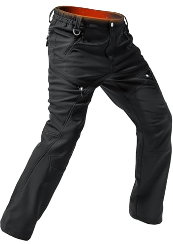 Moosehill Men's-Fleece-Lined-Cargo-Hiking-Pants Waterproof-Softshell-Snow-Ski-Pants Insulated Thermal Warm for Winter Outdoor Fishing Camping with 5 Deep Pockets (Black, 36W*32L)