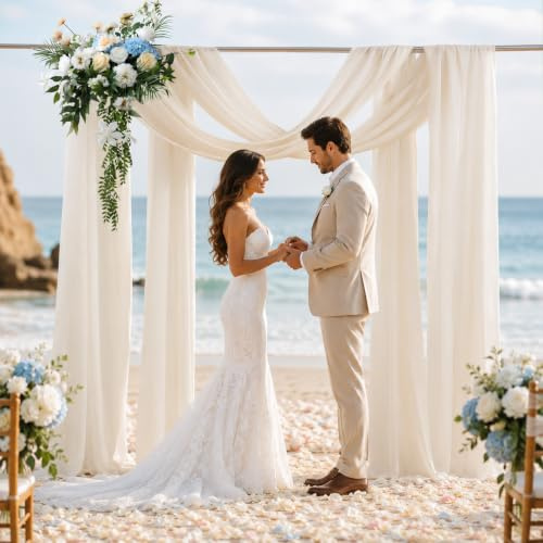 WMYYLX 2 Stück Querbehang, Hochzeit Vorhang, 75 x 600 cm Hochzeitsbogen Gardinen Dekoration, Tüllstoff Vorhänge für Wohnzimmer Hochzeitsfeier Zeremonie Bühnendekoration (Weiß)