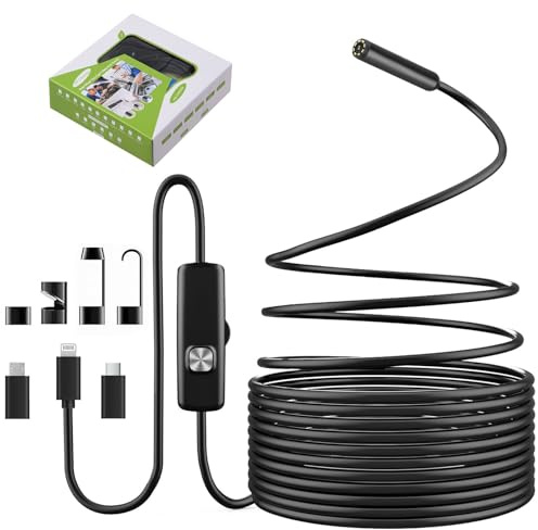 10M Endoskopkamera mit Licht & 1080P HD | Flexible Inspektionskamera für Smartphone - IP67 Wasserdicht mit Magnet, Haken & 8 LED für Rohre, Motoren, Kanäle