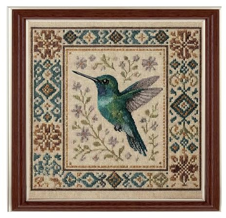 Broderikit Kolibri Korsstygnsbroderisats Med Ett Blommigt Mönster