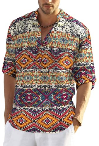 COOFANDY Mens Shirt Long Sleeve Henley Shirt Linen Shirts Cotton Casual Regular Fit Summer Shirts