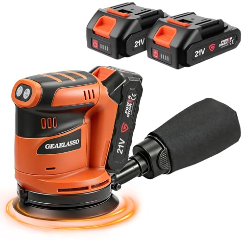 GEARLASSO Cordless Random Orbital Sander 5 Inch Battery Powered Palm Sander Orbit Sander with 3 Variable Speeds 8000–13000 RPM with Battery, Dust Collector for Woodworking, Furniture