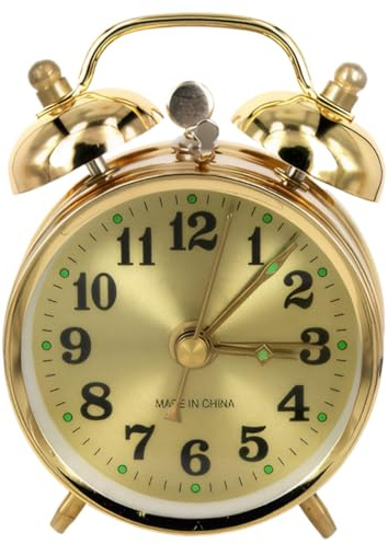 SMELEYOU Sveglia vintage con campanelli Sveglia meccanica a carica dorata da comodino, orologio retrò senza batteria