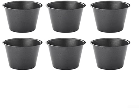 Carbon Steel Shaped Pudding Cup, 6 Piece Non Stick Round Muffin and Egg Tart Cake Mould Set for Air Fryer and Oven Baking, Stackable 100ml and 200ml Cups for Puddings Tarts and Cupcakes