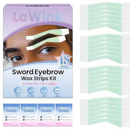 LAWINK Bande Cire Froide Dépilatoire Sourcils Lèvre Menton Joue 48pcs Peaux Sensibles avec 4 Lingettes Huile