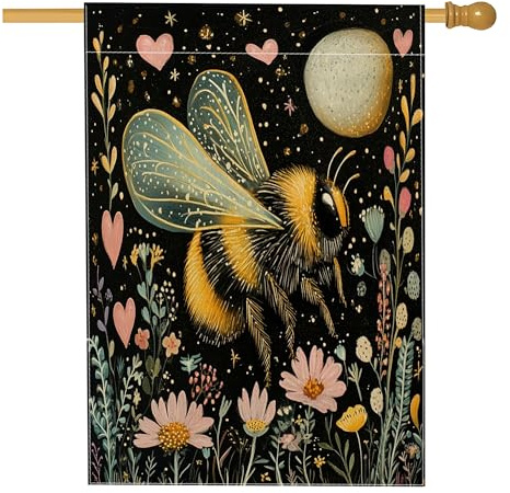 Banderas de casa de abejorros de primavera de 28 x 40 pulgadas, de doble cara, misteriosas banderas florales estándar de arpillera para el hogar, banderas de insectos para decoración al aire libre