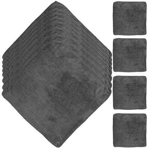 EXAOMBLE 12pcs Gray Microfiber Cleaning Cloths Highly Absorbent Car Washing Towels Reusable Kitchen and Vehicle Cleaning Rags 40x40cm for Home and Auto Care