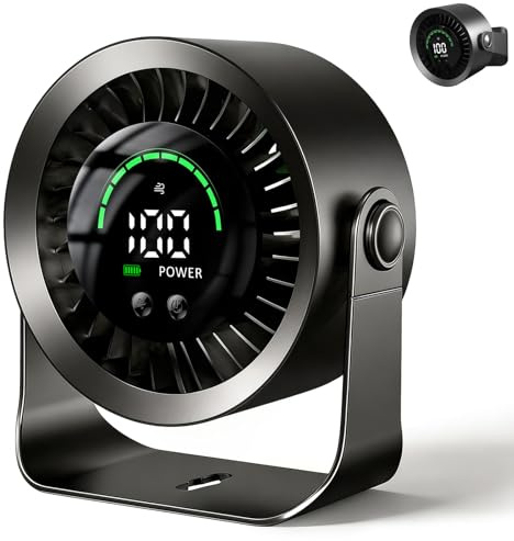 DDKJ Portable Desk Fan,100 Stepless Speed,Quiet 20dB,LED Display,13H Cooling,USB 4000mAh Battery,360° Adjustable Mini Personal Table Fans with Wall Hook for Women,Men,Kids,Bedroom,Office,Outdoor,Sleep