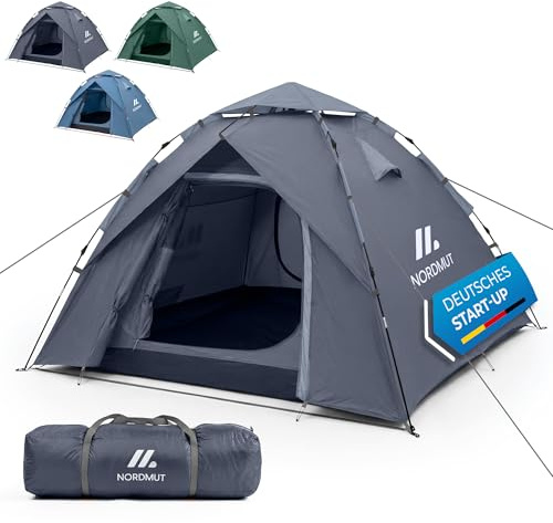 NORDMUT® Tienda Pop-Up 2-4 Personas – Montaje Rápido, Impermeable & Protección UV – Tienda de Camping con Excelente Circulación de Aire (Gris)