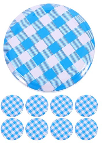 Abaodam Wide Mouth Jam Jar Lids 63Mm Metal Screw Caps Leakproof Sealing Covers 50Pcs Blue Checked Pattern for Home Food Preservation