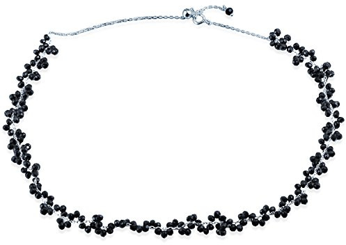 Unendlich U Fashion Schwarz Kugeln Beads Damen Halskette 925 Sterling Silber Anhänger Verstellbare Kette Choker Kropfband, Silber