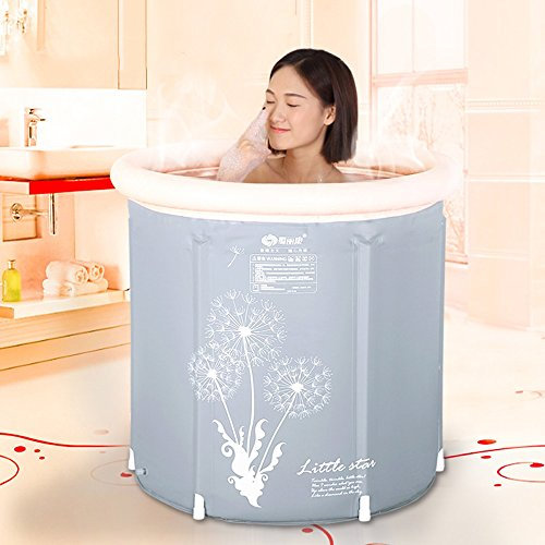 PPBathtub Runde Form Badewanne Barrel Erwachsene Klapphalterung Badewanne Kunststoff Home SPA Badewanne Körper Aufblasbare Badewanne Dickere Isolierung (Farbe : Grau, größe : 70 * 75c)