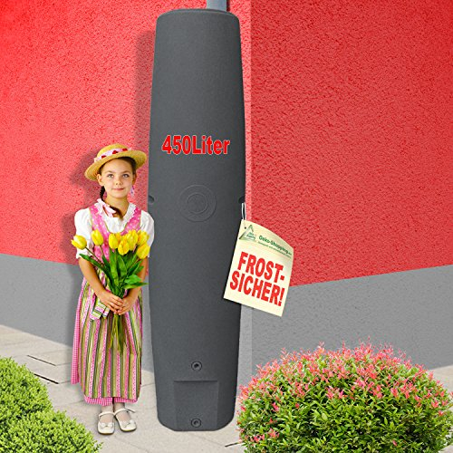 Regentonne, Regenwassertonne, Regenfass, Säule - das schlanke Regen-Wasser-Fass! Kompakt und praktisch mit viel Volumen auf Kleinster Stellfläche (Anthrazit 450l)