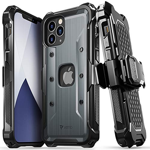 VENA vArmor Rugged Handyhüllen Kompatibel mit Apple iPhone 12 / iPhone 12 Pro (6.1-inch) Hülle, (Military Grade, Drop Protection) Holster Case Schutzhülle mit Ständer - Grau