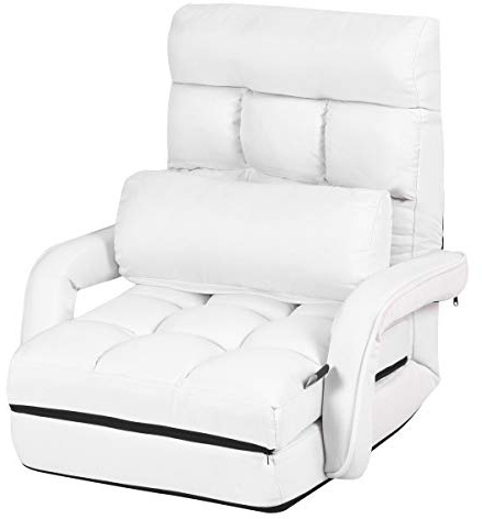 GIANTEX Schlafsessel klappbar, Klappsessel Klappsofa mit Armlehnen & Kissen, Rücklehne in 5 Stufen verstellbar, Bettsessel Funktionssessel für Wohnzimmer und Büro (weiß)