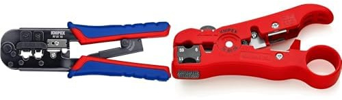 Knipex Crimping Pliers for Western Plugs Burnished, with Multi-Component Grips 190 mm 97 51 10 & Wire Stripping Tool for Coax and Data Cable 125 mm 16 60 06 SB