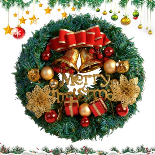 Corona Navidad Puerta de 30cm, Corona Navideña Tradicional para una Cálida Bienvenida | Adorno Navidad Puerta Entrada y Decoración de Invierno para el Hogar | Elegante Christmas Wreath